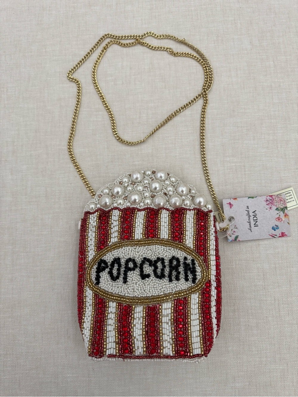Beaded Popcorn Crossbody Bag - Red & White